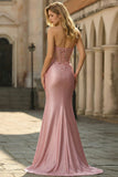 Sparkly Blush Mermaid Corset Maxi Prom Dress with Slit