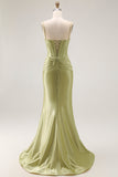 Sparkly Green Corset Spaghetti Straps Mermaid Long Prom Dress