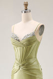 Sparkly Green Corset Spaghetti Straps Mermaid Long Prom Dress