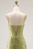 Sparkly Green Corset Spaghetti Straps Mermaid Long Prom Dress