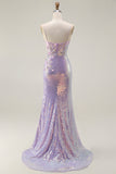 Sparkly Lilac Corset Mermaid Long Prom Dress with Slit