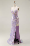 Sparkly Lilac Corset Mermaid Long Prom Dress with Slit