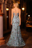 Sparkly Lake Blue Sequins Mermaid Long Corset Prom Dress with Slit