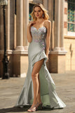 Sparkly Floral Dusty Sage Sweetheart Corset Long Prom Dress