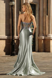 Sparkly Floral Dusty Sage Sweetheart Corset Long Prom Dress