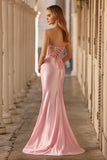 Sparkly Pink Strapless Corset Long Floral Prom Dress with Slit
