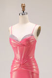 Sparkly Metallic Watermelon Corset Long Prom Dress with Beading