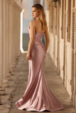 Sparkly Dusty Rose Corset Mermaid Long Prom Dress with Slit
