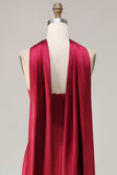 Burgundy Mermaid Neck Scarf Ruched Satin Long Prom Dress