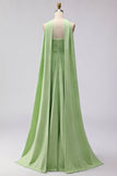 Green White Polka Dots Neck Scarf A Line Long Bridesmaid Dress