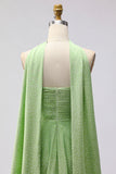 Green White Polka Dots Neck Scarf A Line Long Bridesmaid Dress