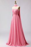 Green White Polka Dots Neck Scarf A Line Long Bridesmaid Dress