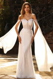 White Mermaid Sparkly Beaded Off the Shoulder Maxi Corset Prom Dress