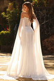 White Mermaid Sparkly Beaded Off the Shoulder Maxi Corset Prom Dress