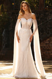 White Mermaid Sparkly Beaded Off the Shoulder Maxi Corset Prom Dress