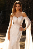 White Mermaid Sparkly Beaded Off the Shoulder Maxi Corset Prom Dress