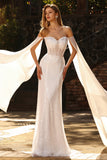 White Mermaid Sparkly Beaded Off the Shoulder Maxi Corset Prom Dress