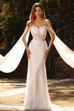 White Mermaid Sparkly Beaded Off the Shoulder Maxi Corset Prom Dress
