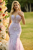 Floral Purple Mermaid Tulle Backless Maxi Corset Prom Dress