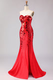 Sparkly Mirror Royal Blue Beaded Mermaid Sweetheart Maxi Prom Dress with Slit