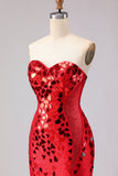 Red Sparkly Mermaid Mirror Sweetheart Long Prom Dress with Slit