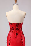 Red Sparkly Mermaid Mirror Sweetheart Long Prom Dress with Slit