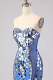 Sparkly Mirror Royal Blue Sweetheart Beaded Mermaid Long Prom Dress with Slit