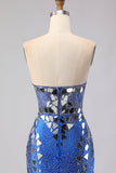 Sparkly Mirror Royal Blue Sweetheart Beaded Mermaid Long Prom Dress with Slit