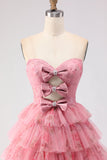 Black Floral Tiered Ball Gown Sweetheart Long Tulle Prom Dress with Bows