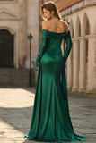 Dark Green Off the Shoulder Mermaid Long Sleeves Prom Dress