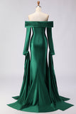 Dark Green Mermaid Off the Shoulder Long Sleeves Prom Dress