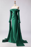 Dark Green Mermaid Off the Shoulder Long Sleeves Prom Dress