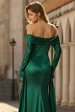 Dark Green Off the Shoulder Mermaid Long Sleeves Prom Dress