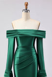 Dark Green Mermaid Off the Shoulder Long Sleeves Prom Dress
