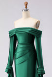 Dark Green Mermaid Off the Shoulder Long Sleeves Prom Dress