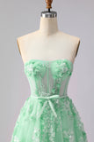 Floral Green Tulle A Line Long Corset Prom Dress with Cape