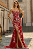 Black Sparkly Mermaid Long Floral Prom Dress with Beading
