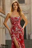 Black Sparkly Mermaid Long Floral Prom Dress with Beading