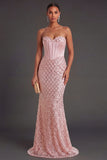 Blush Mermaid Corset Long Wedding Guest Dress