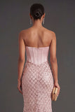 Blush Mermaid Corset Long Wedding Guest Dress