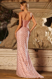 Sparkly Blush Sweetheart Mermaid Maxi Corset Prom Dress with Sequins