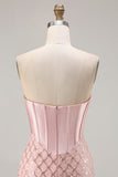 Sparkly Blush Sequin Sweetheart Mermaid Long Corset Prom Dress