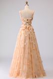 Floral Champagne A Line Off the Shoulder Long Prom Dress with 3D Flowers