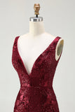 Sparkly Burgundy Mermaid Sequin Long Prom Dress with Slit