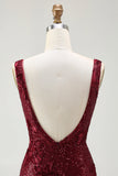 Sparkly Burgundy Mermaid Sequin Long Prom Dress with Slit