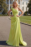 Green Sheath One Shoulder Long Prom Dress with Slit