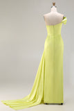 Green Sheath One Shoulder Long Prom Dress with Slit