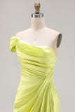 Green Sheath One Shoulder Long Prom Dress with Slit