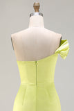 Green Sheath One Shoulder Long Prom Dress with Slit