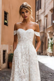 White Off the Shoulder Midi Lace Engagement Dress